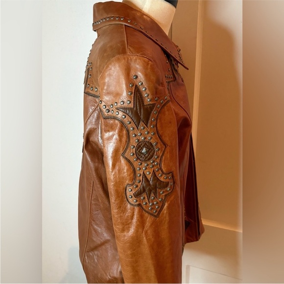 Vintage Reba studded brown embellished western grunge cowgirl leather jacket M - Picture 12 of 12